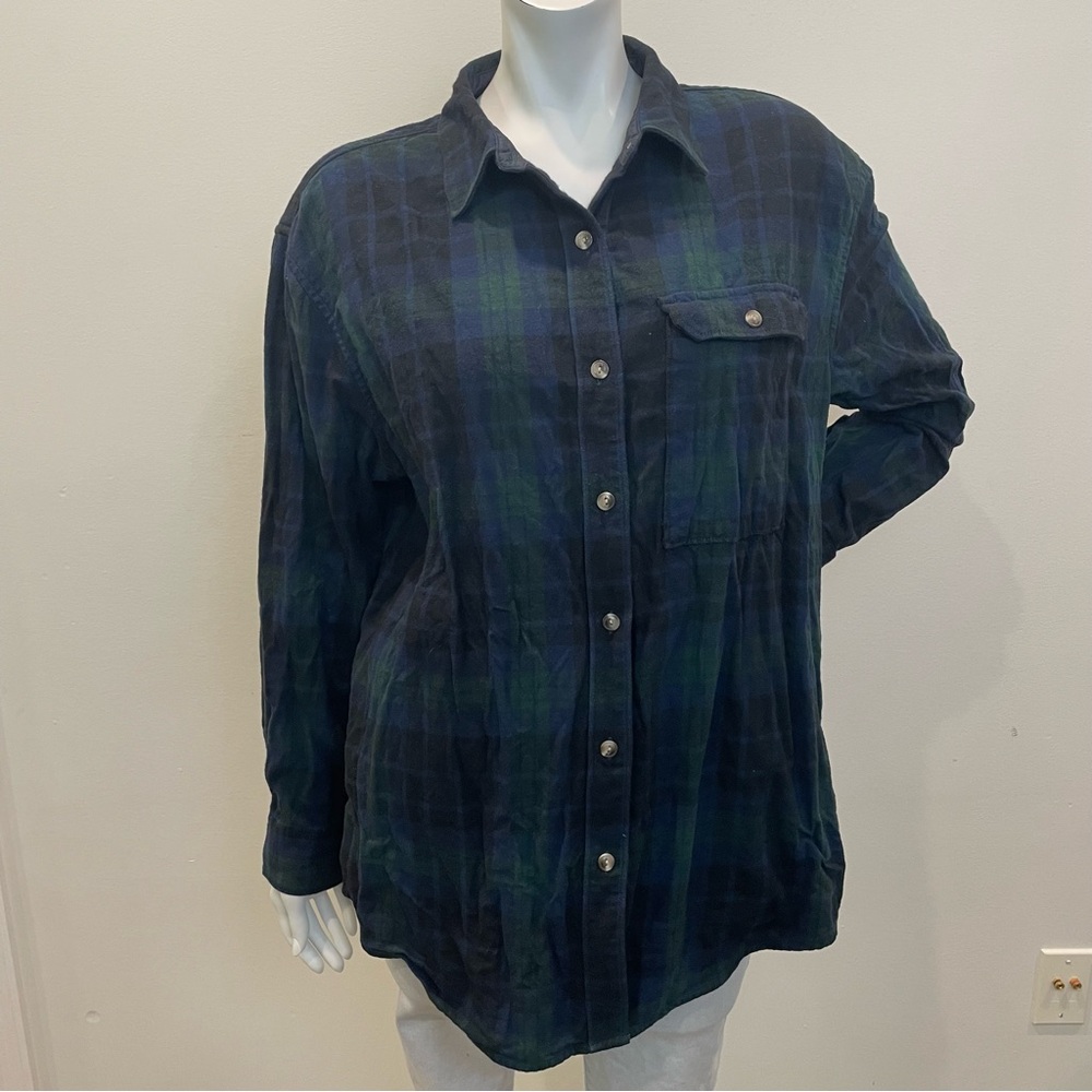 THE NORTH FACE Blue & Green Plaid Flannel Button Down Shirt